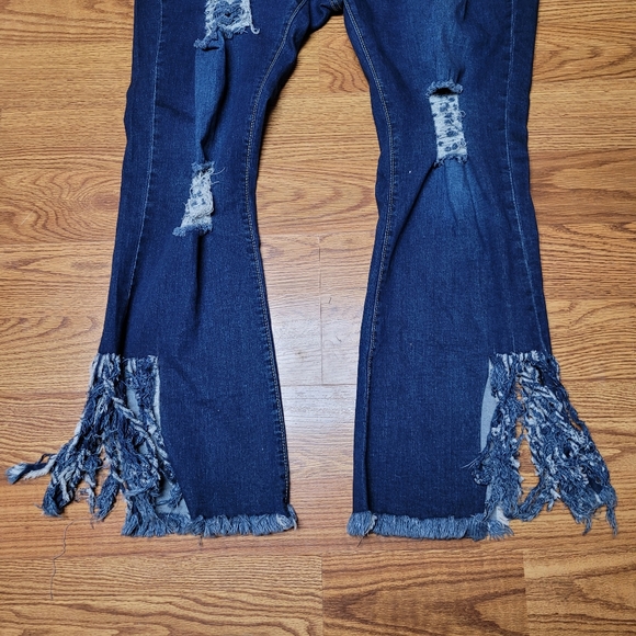 Unbranded Womens Distressed Bell Bottom Ripped Frayed Jeans - Picture 4 of 7